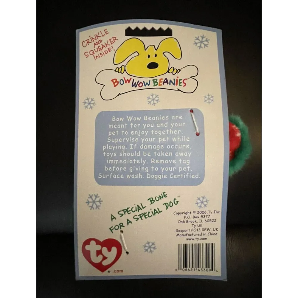 Ty Bow Wow‎ Beanies Snowflake Bone Plush Dog Toy Squeak Puppies Christmas 7 Inch
